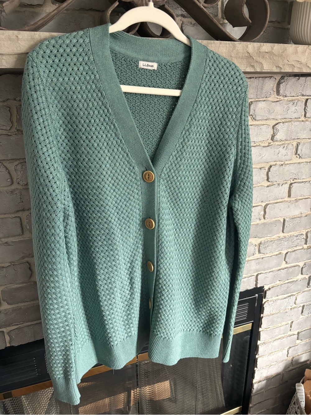 L.L. Bean Seafoam Green Textured Knit Cardigan
